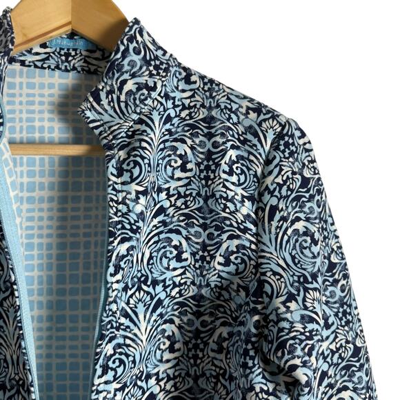 J. McLaughlin Navy Blue Printed Full Zip Mock Neck Scuba Billie Jacket Size S - Picture 4 of 8